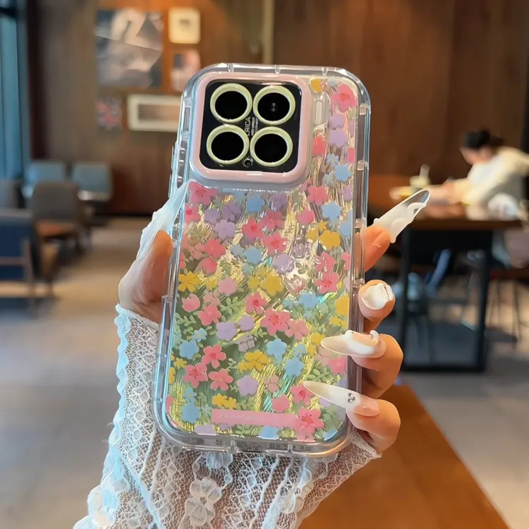 适用于【苹果16/华为/OPPO/VIVO】羽纱奶油手机壳粉绿渐变碎花