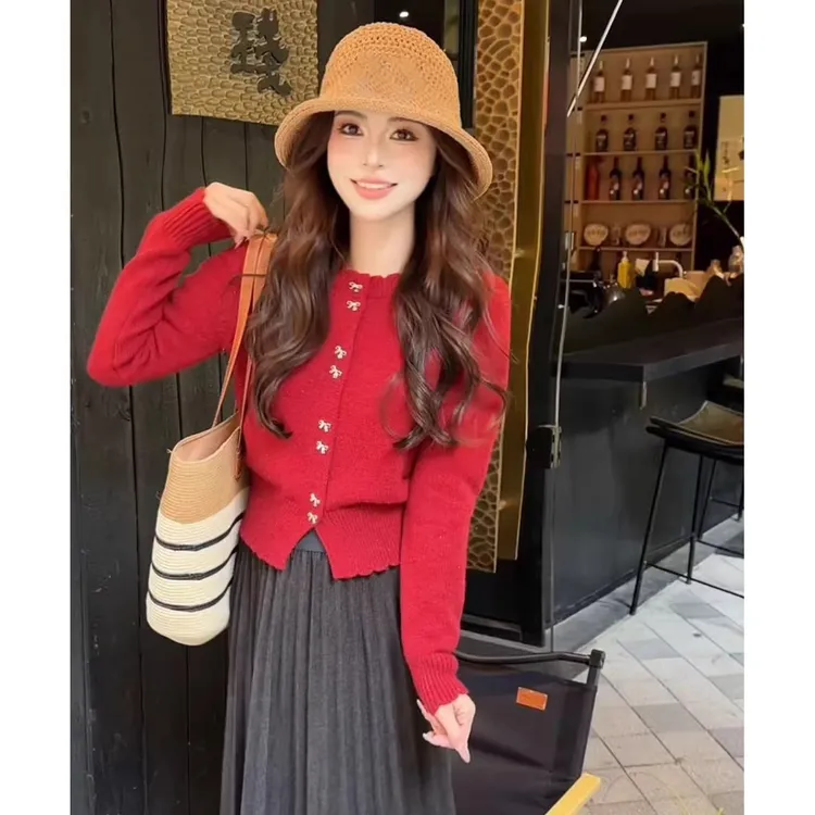 新款小香风毛衣外套2025秋冬软糯高级感圣诞穿搭时尚显瘦针织开衫