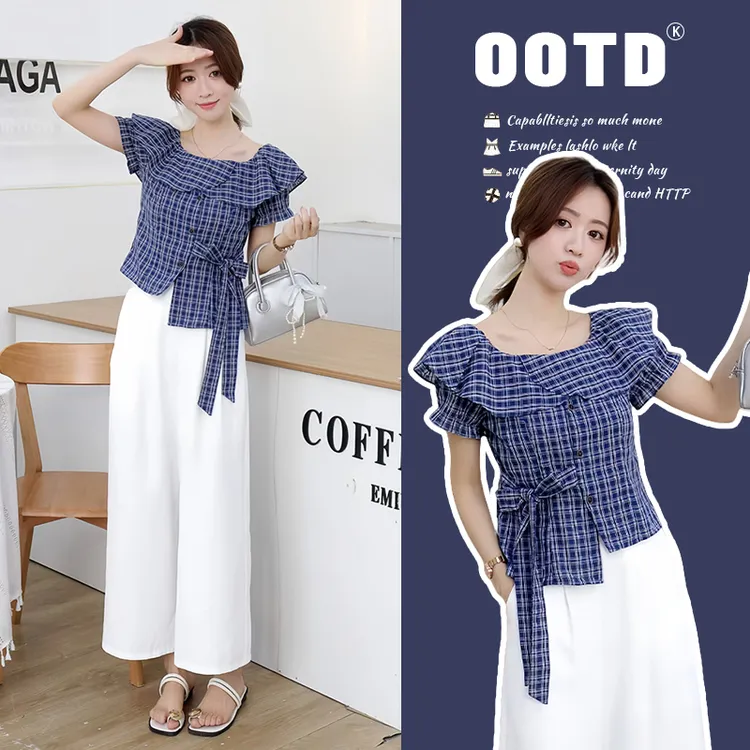 休闲度假风套装女2026夏季新款减龄气质方领系带上衣阔腿裤两件套