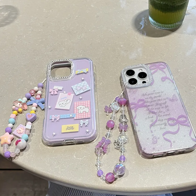 闪钻星星可爱小狗-闪粉蝴蝶结链条适用苹果iphone16promax手机壳