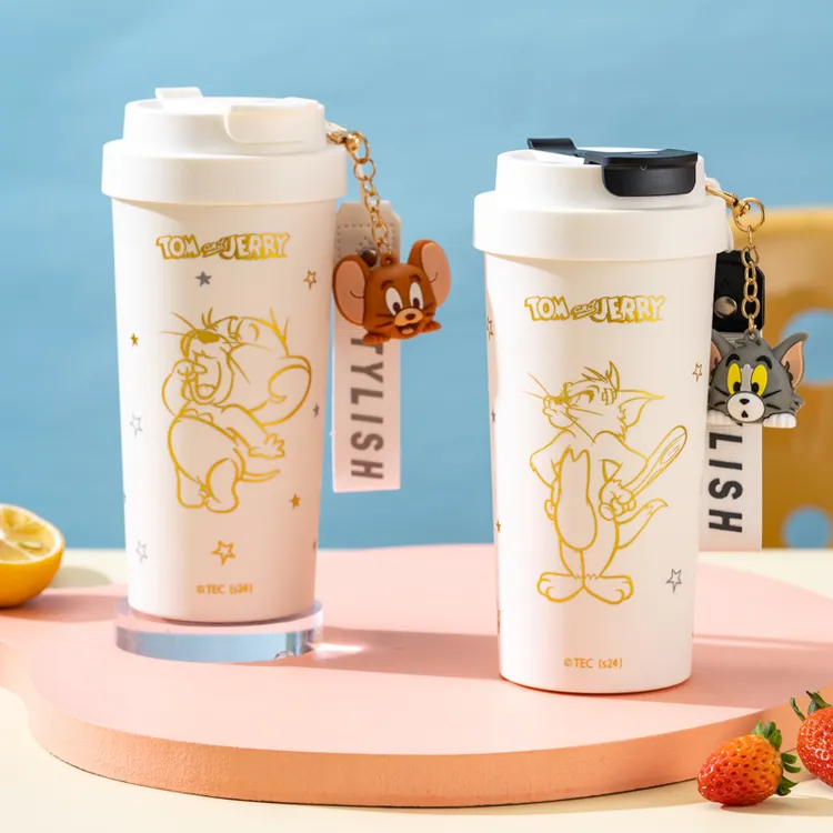 秋季大促【猫和老鼠】双饮口吸管杯陶瓷内胆茶漏水杯便携卡通创意杯