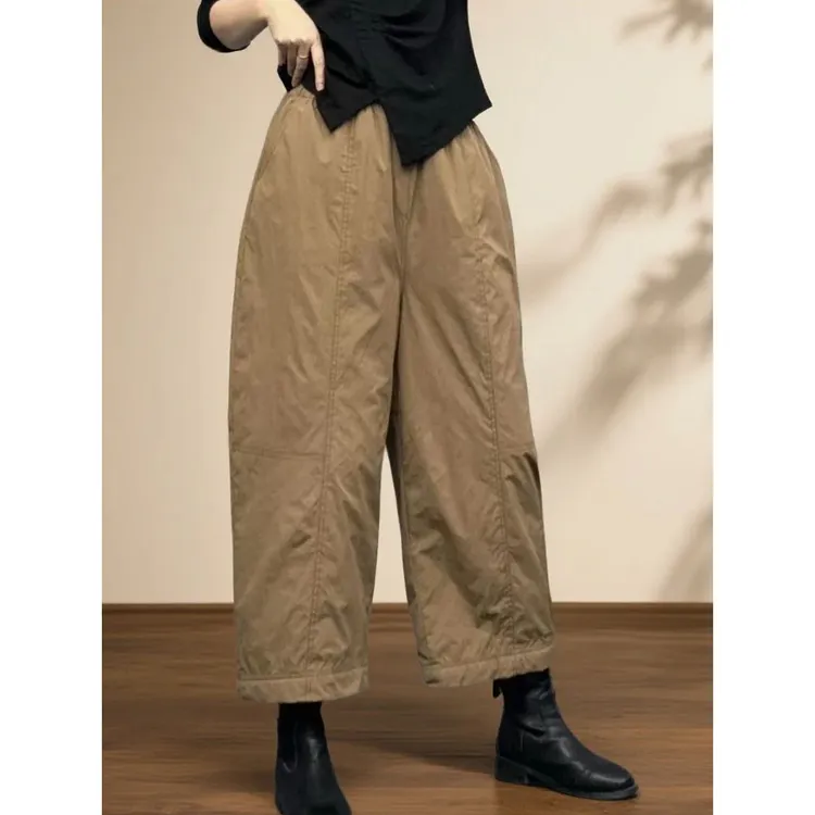 2025韩系冬季新款外穿时尚休闲裤女大码百搭夹棉防风显瘦九分棉裤