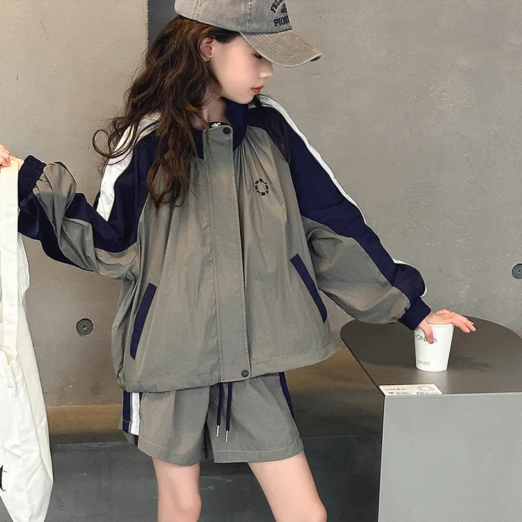 女童夏季防晒衣套装2025新款韩系中大童运动防晒服外套短裤两件套