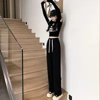 【粉丝专属】秋季钻石纹女显瘦高腰弹力垂感直筒裤子窄版休闲裤春秋