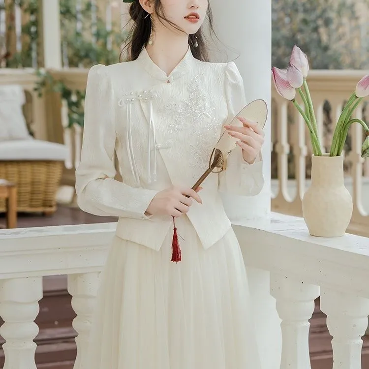 新中式夏季风改良旗袍礼服敬酒服刺绣半身裙重工