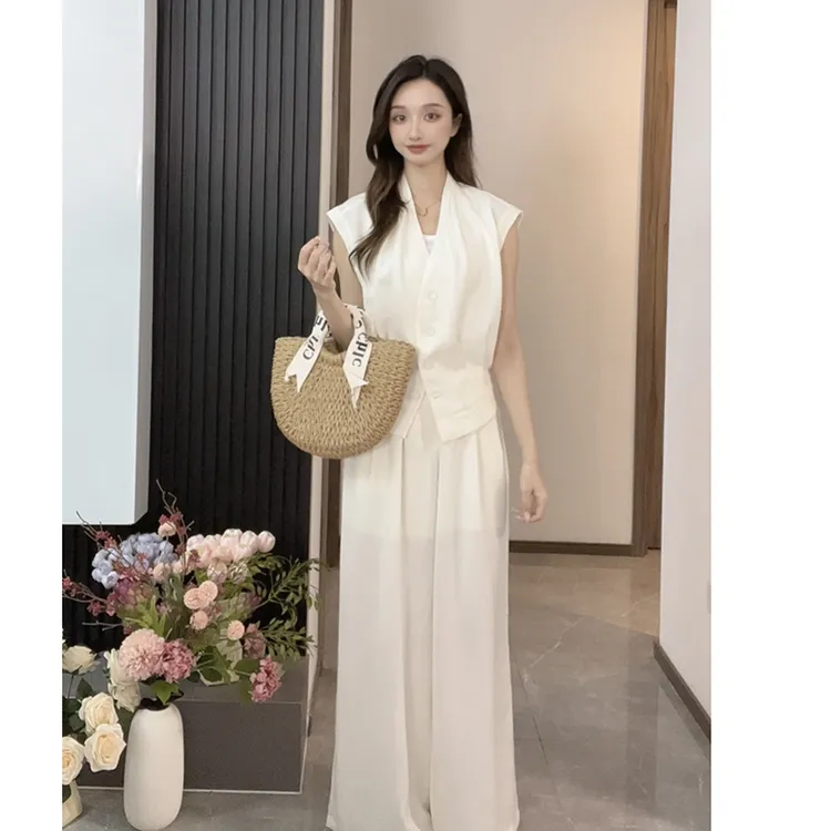 【L·Z】时尚套装气质衬衫法式显瘦新复古白色夏季小众无袖收腰轻熟