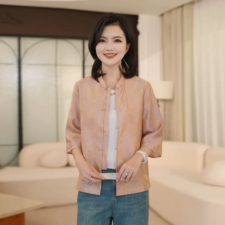 【桑蚕丝流光绸】枫竺阿楠anan优雅新中式盘扣提花真丝国风上衣衬衫