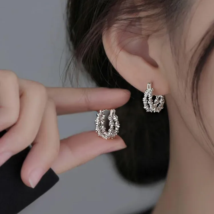 925银双层碎银耳环小众设计2025新爆款耳钉高级感女耳饰