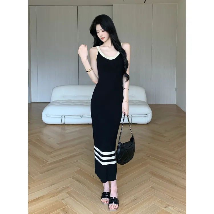 JIJINQI夏季薄款纯色吊带裙2025新款设计感长款连衣裙JD06LMXL845