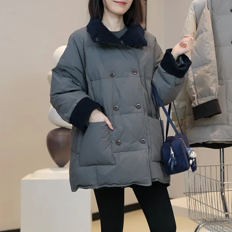 高级舒适风高领双排扣棉服2026冬季新款宽松设计日常穿搭惬意随性