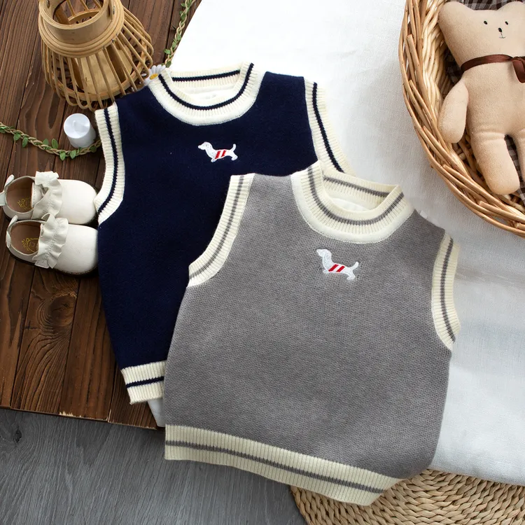 儿童毛衣背心学院风加绒加厚春秋男宝宝马甲套头打底针织衫中大童