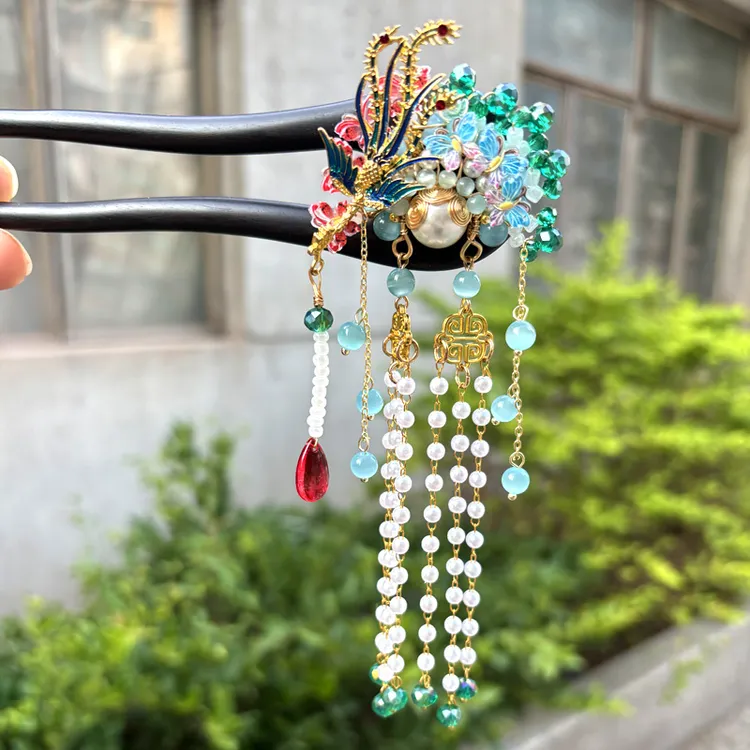 黑檀木发簪双簪15cm【贵妃】国风刀马旦脸谱发簪新中式盘发步摇古风