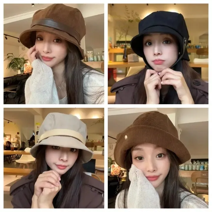 一帽六戴灯芯绒渔夫帽女2025新款气质一帽多戴可做小礼帽高性价比