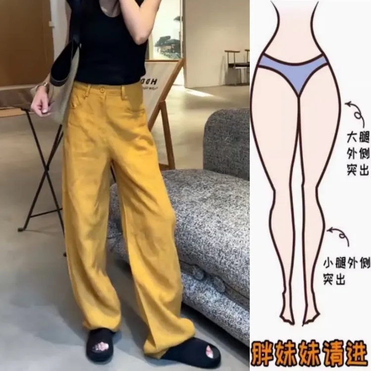 景倩妮高级感直筒休闲裤2025年夏季薄款梨形高腰显瘦宽松阔腿裤子