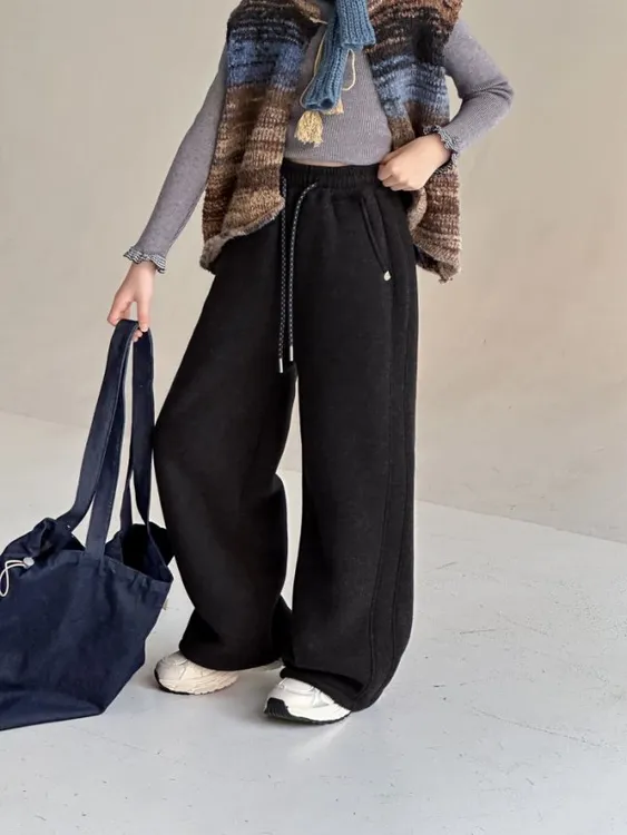 大女童加绒冬季秋冬加厚直筒裤宽松休闲中大童儿童洋气