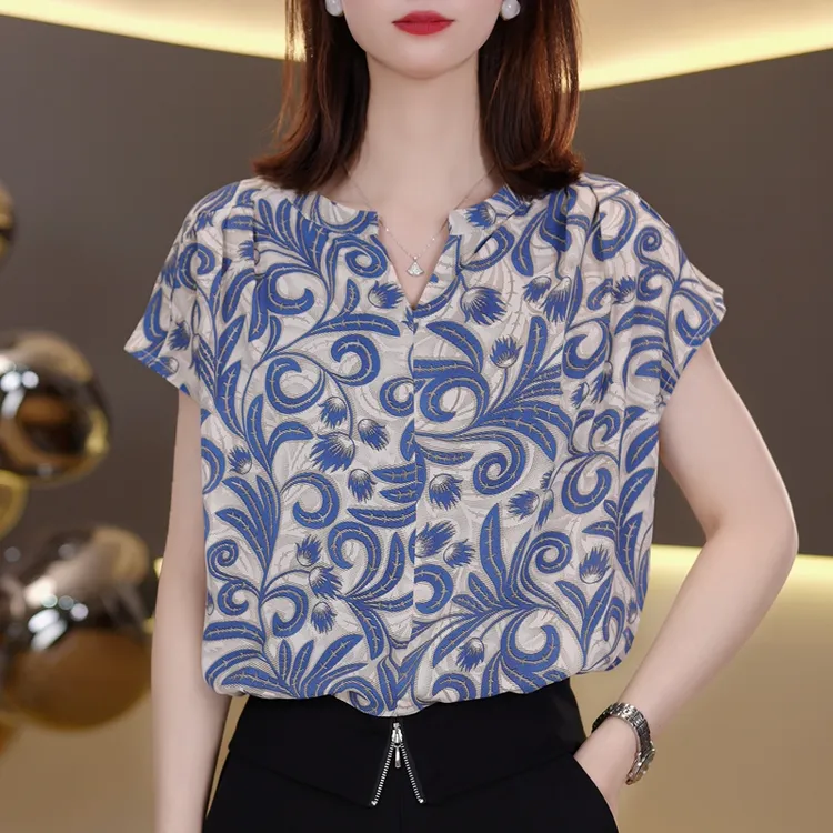 洋气碎花短袖女款爆款2025夏季新款T恤上衣显瘦夏天衣服 2920