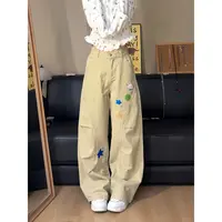 做梦特长生 国潮设计立体刺绣小众牛仔裤女宽松显瘦阔腿拖地裤