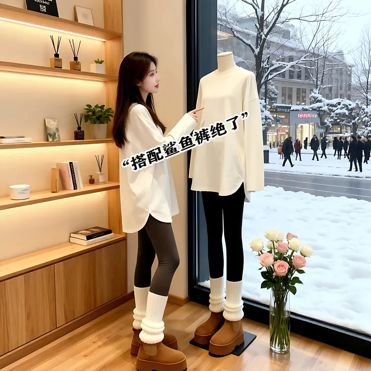 2026新款白色中长款打底衫女秋冬加绒内搭遮屁股宽松长袖T恤上衣