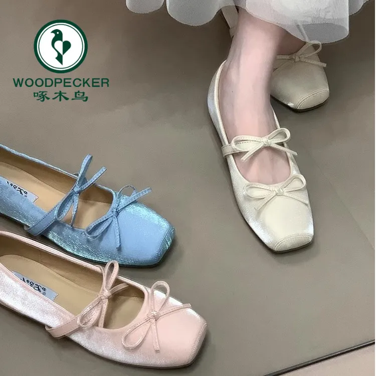 啄木鸟蝴蝶结芭蕾舞鞋女内增高2025夏季新火爆仙女浅口玛丽珍单鞋