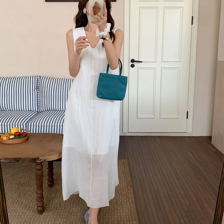 JX2025新品麻料天丝连衣裙时尚清凉出游夏装裙子