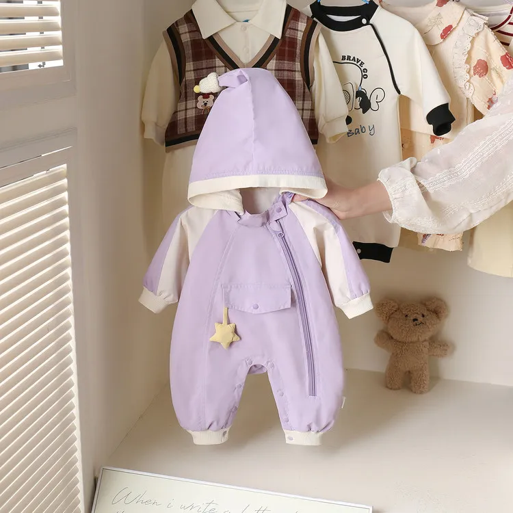 小月龄多巴胺穿搭冲锋衣早秋连体衣婴儿衣服秋季可爱女宝宝包屁衣
