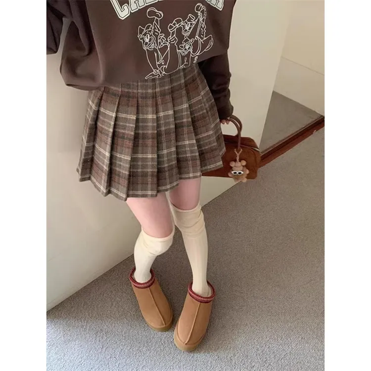 学院风复古格子半身裙通勤简约百搭高腰短裙小个子显瘦百褶裙子女