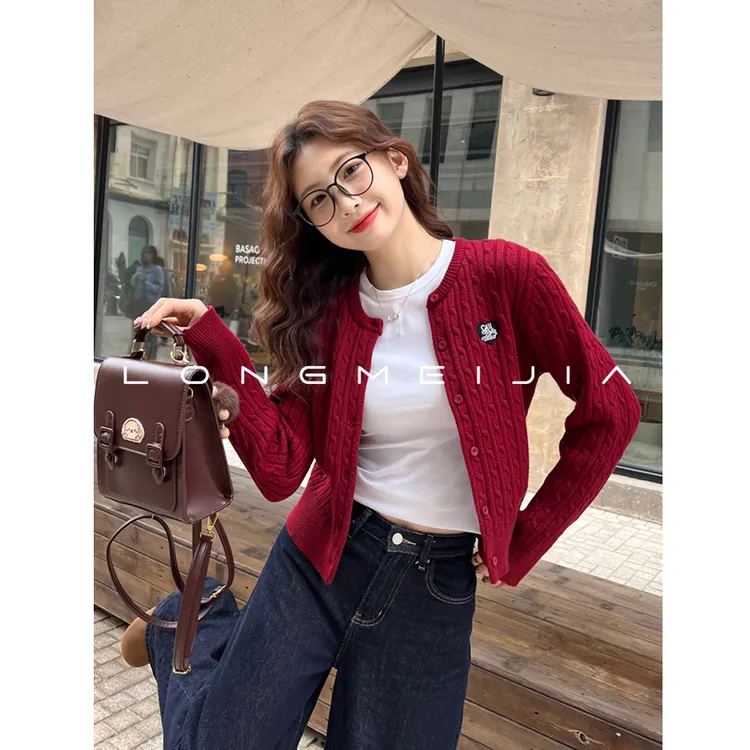 红色针织开衫外套女装2025初秋季新款高级感毛衣洋气独特早秋上衣