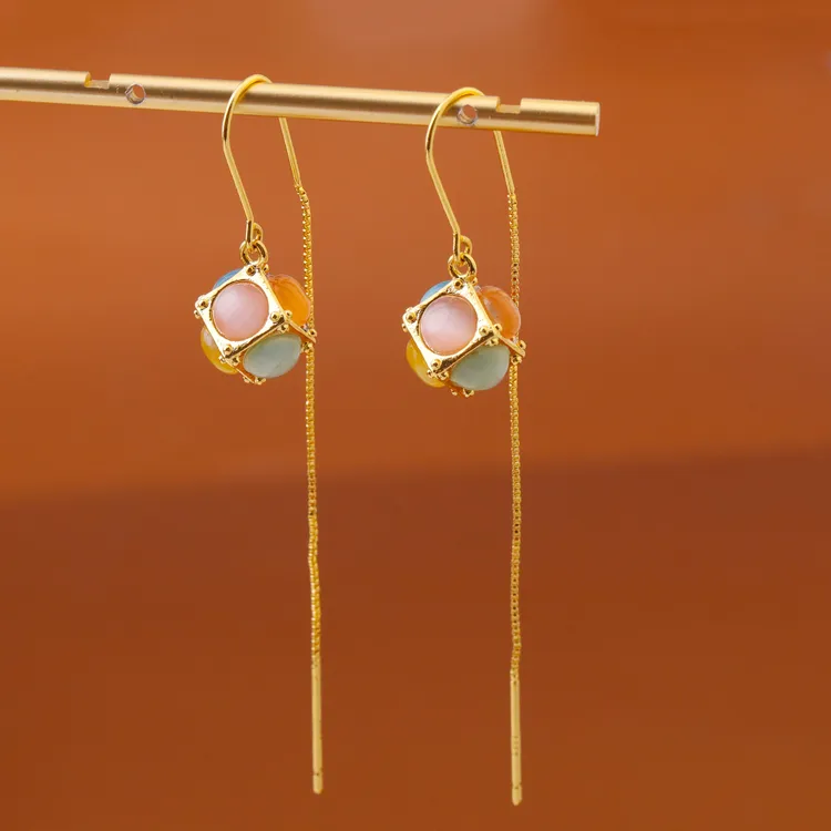 铜合金耳饰 鼎溢魔方耳线耳环女2025新款爆款高级感耳钉独特zx