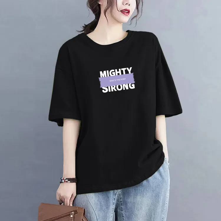 全棉圆领宽松纯棉T恤短袖2025夏季新款韩版显瘦遮肉大码女装