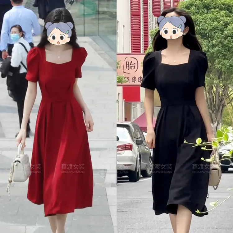2025春夏新款时尚显瘦气质女士网红洋气连衣裙百搭款D6885