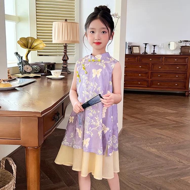 2025新款夏装女大童富家千金感旗袍裙子女宝宝国风绝美洋气连衣裙