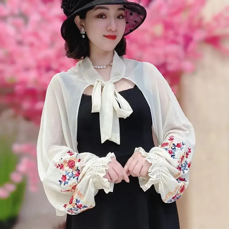 披肩夏季高级感搭吊带连衣裙女防晒衣洋气空调房长袖薄款雪纺披风