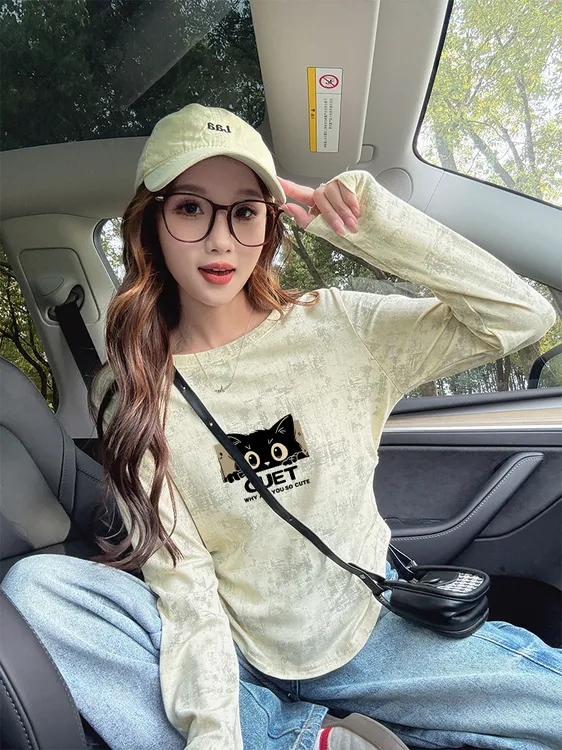 圆领薄款打底衫女内搭T恤女秋季新款长袖T恤修身显瘦减龄百搭上衣