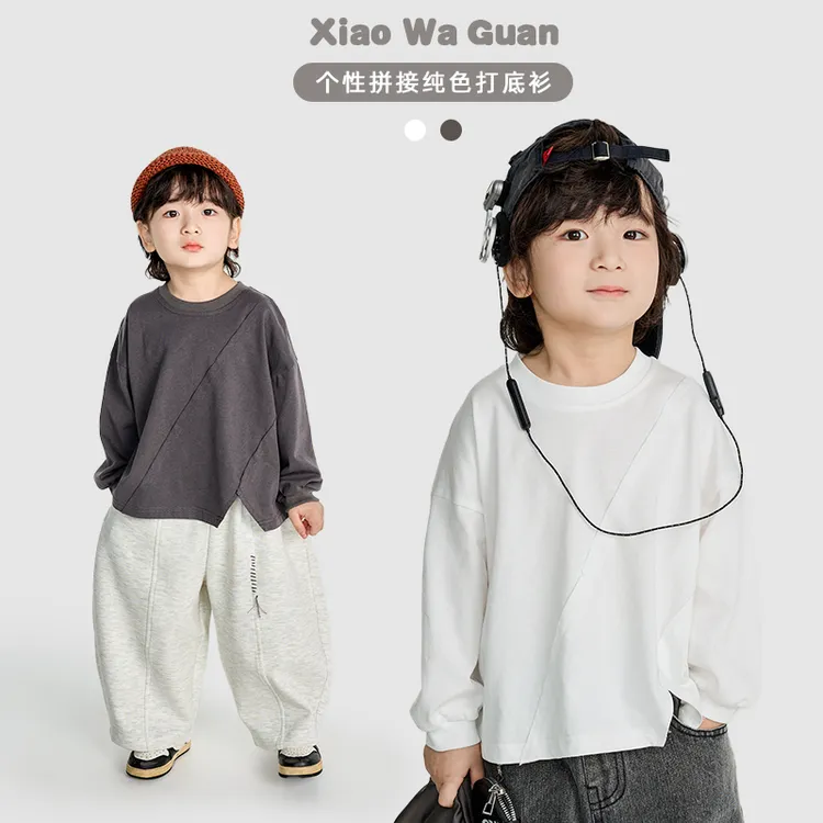 【现货】韩版百搭洋气纯色不规则拼接T恤（秋款）XWG-25024