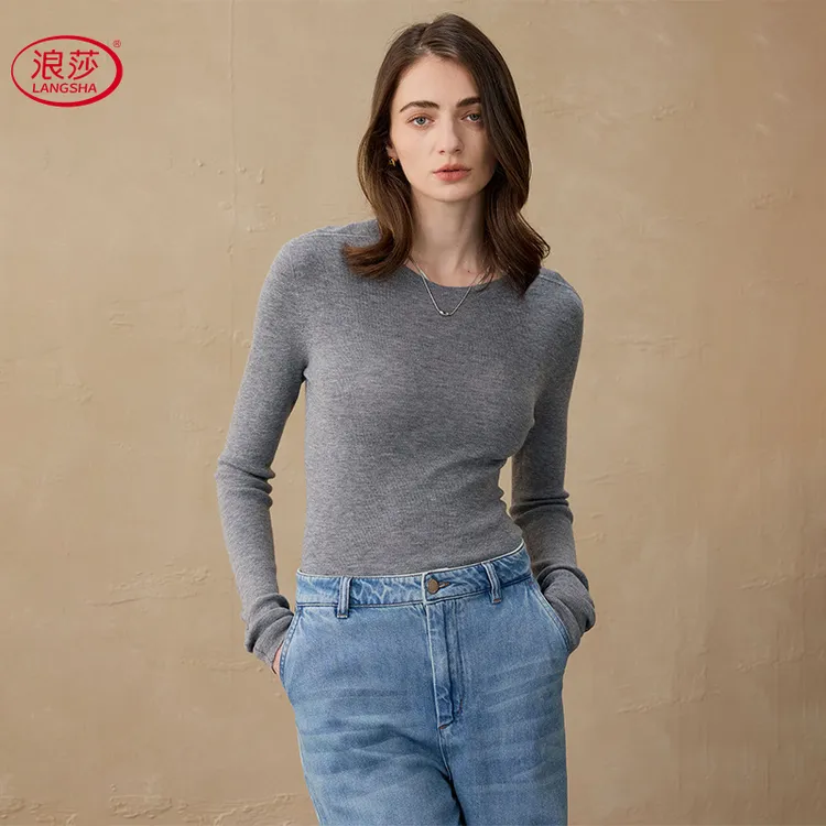 浪莎羊毛堆堆领针织打底衫女冬新款修身洋气上衣百搭羊绒内搭毛衣