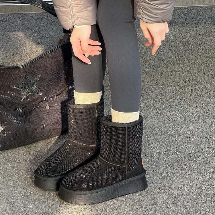 锡林高乐专属  时尚中筒时尚雪地靴短靴防滑保暖棉鞋水钻筒靴冬季