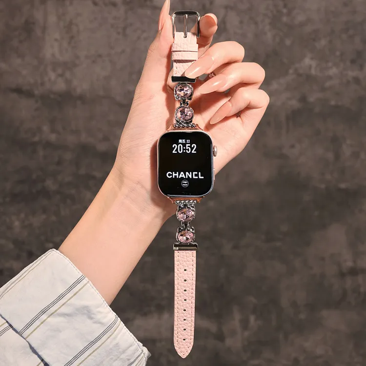 适用华为fit4表带watch fit3手表施华洛双钻真皮表带高级秋冬女款