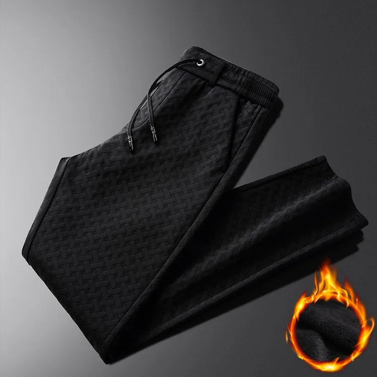 NDSL冬季加绒加厚休闲裤男松紧腰高弹力直筒长裤中年丝滑轻奢裤子