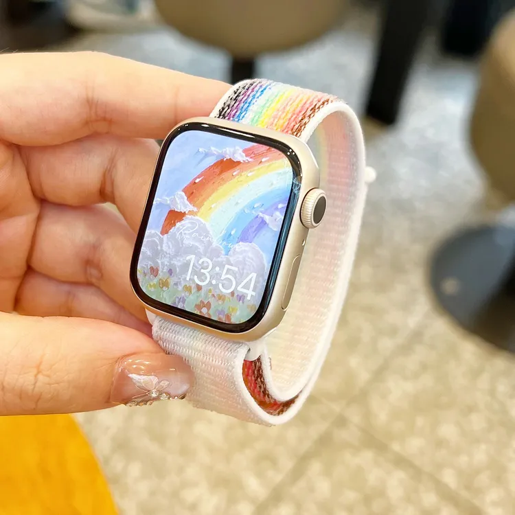 适用苹果手表新款撞色尼龙回环运动舒适表带Applewatchs9/8/7/6/5