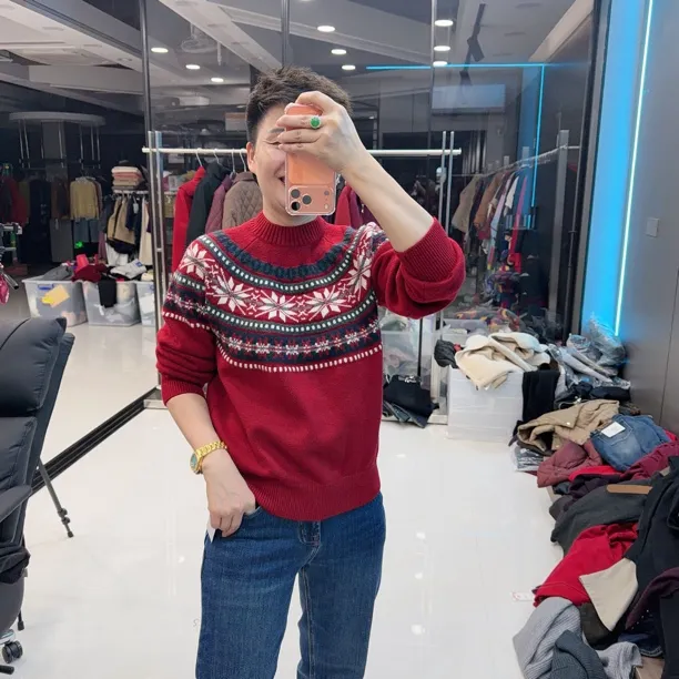 优质时尚经典中领4色披肩花毛衫3723品