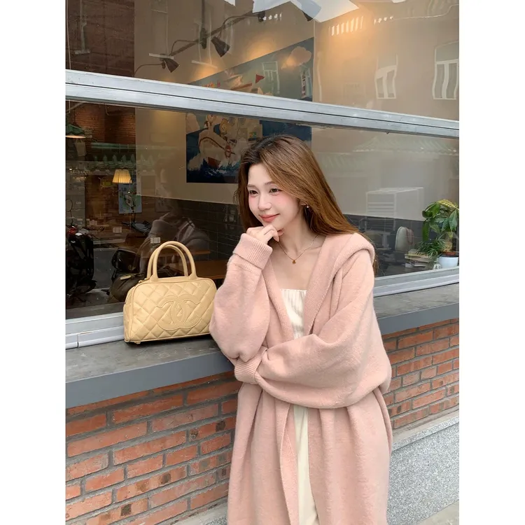 3009慵懒风纯色宽松温柔风高级针织高级显瘦时尚长款开衫毛衣外套