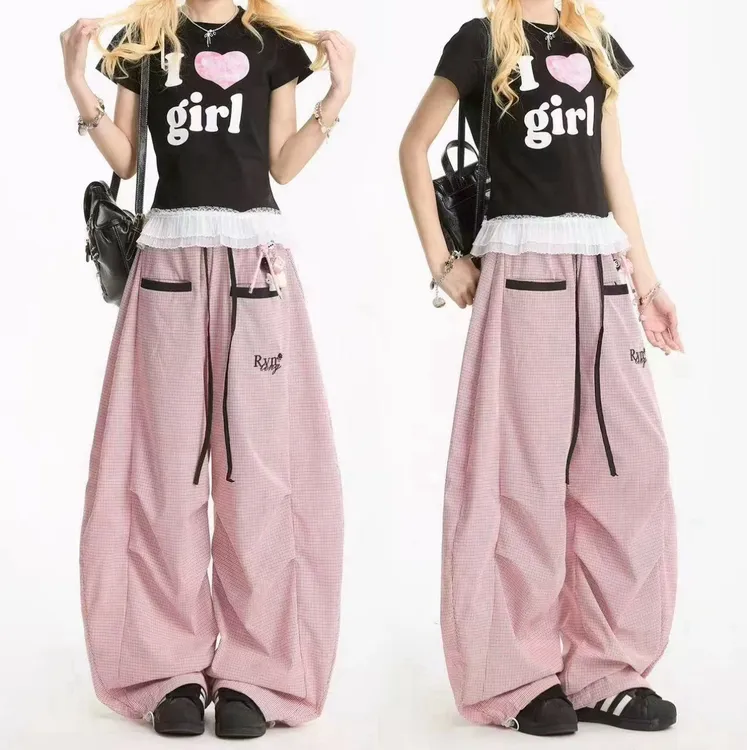 常规薄款女套头格子夏季韩版套装紫色宽松休闲女童