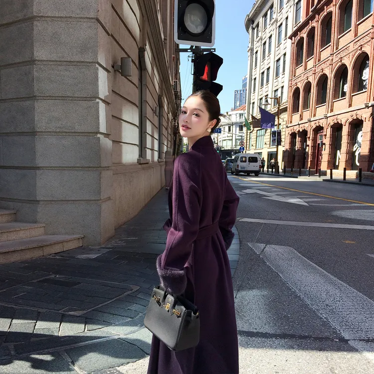 高端袖口水貂毛双面羊绒大衣女2025冬季新款轻奢气质大牌毛呢外套