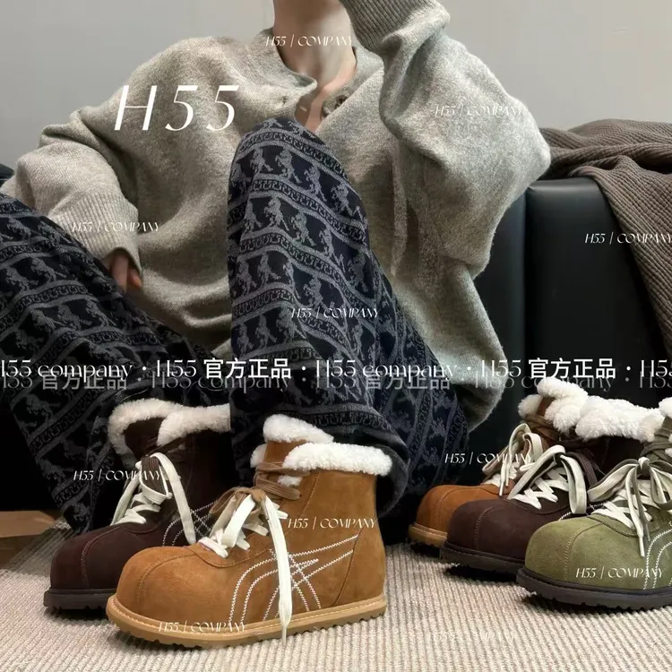 H55女鞋百搭时尚休闲短靴厚底女鞋冬季中筒民族风中跟10-2943-RD