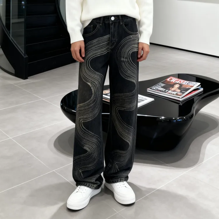 秋冬款加厚男士牛仔裤美式高街休闲百搭显瘦显高宽松直筒裤男款