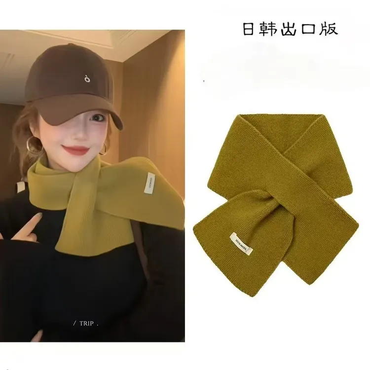 澳洲100%进口羊毛交叉小围巾百搭时尚护颈保暖纯色常规款潮流围脖