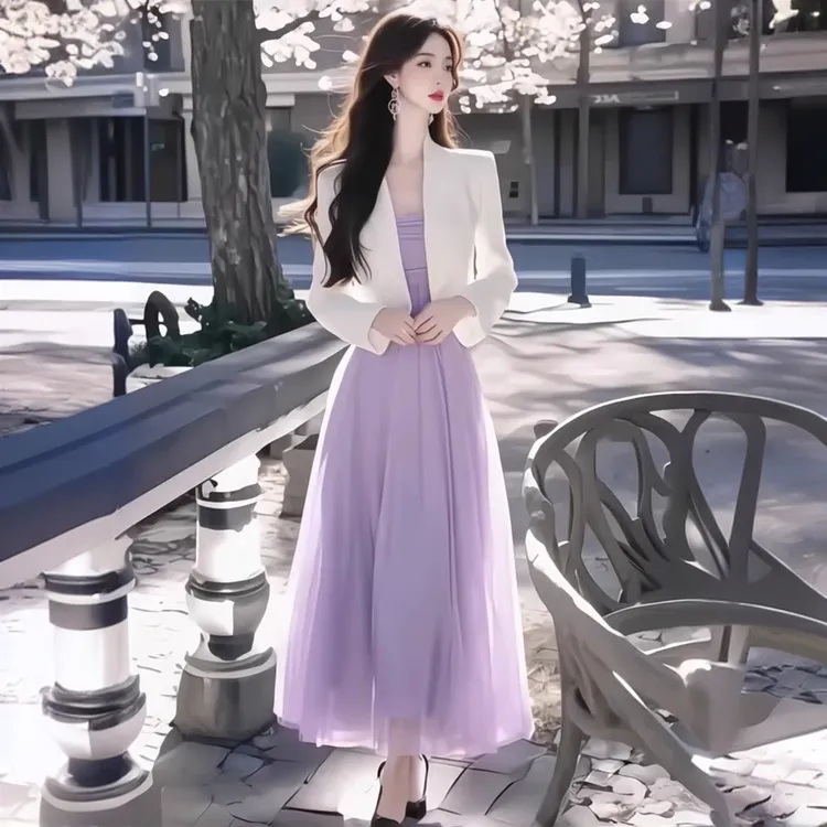 2025春季轻奢高级感超好看独特漂亮白色西装外套连衣裙套装女209