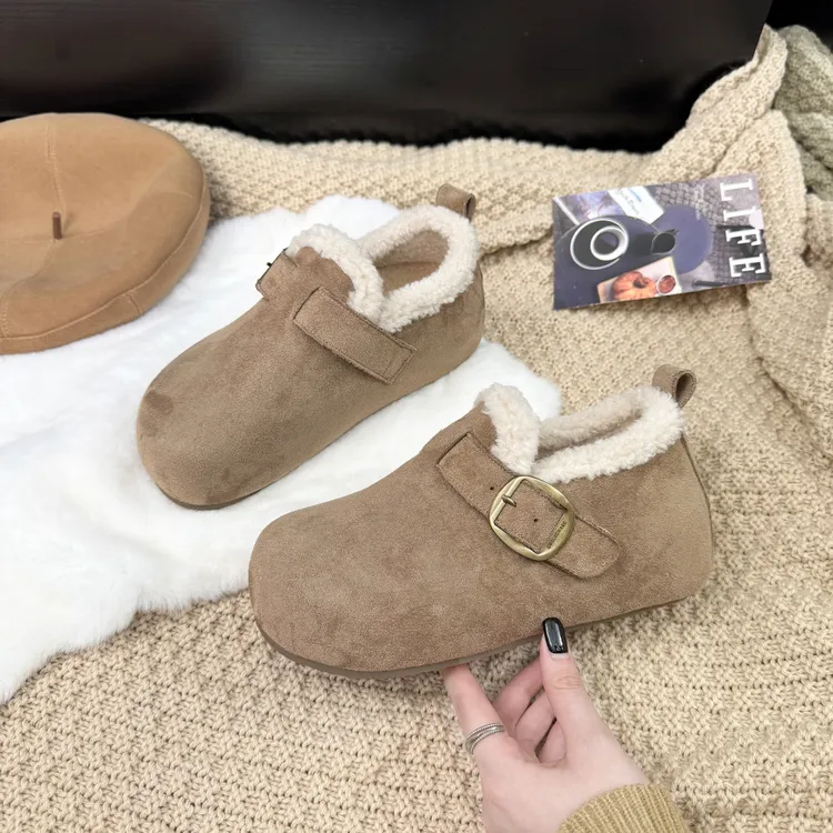 真皮厚底内增高加绒全包勃肯鞋女2025新款冬毛毛鞋雪地靴保暖棉鞋
