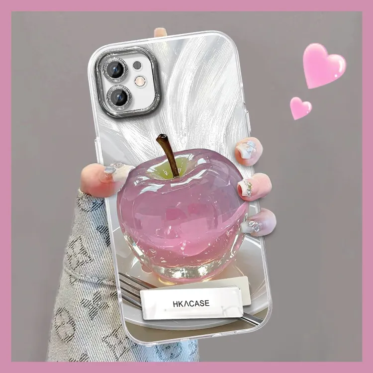 适用于苹果12精孔羽纱晶莹粉苹果网红个性创意支架全包手机壳女款