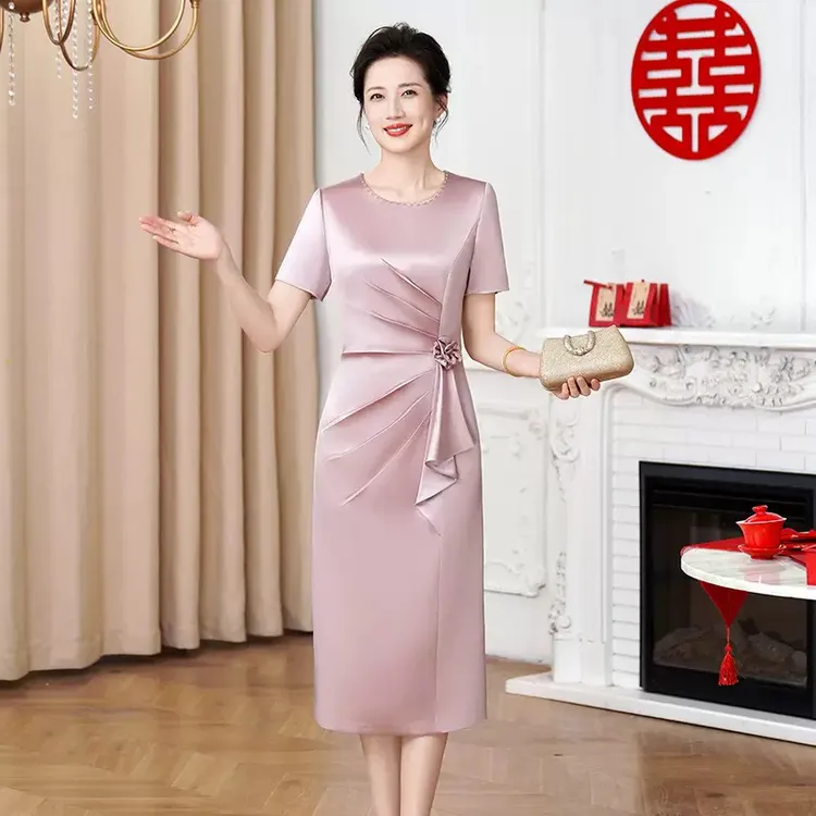【多色可选】进口三醋酸时尚喜妈妈婆婆婚宴礼服裙连衣裙日常可穿Y